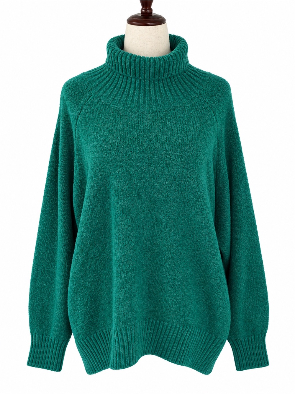 DoubleZero Green Turtleneck Sweater Oversized Cozy Knit Large